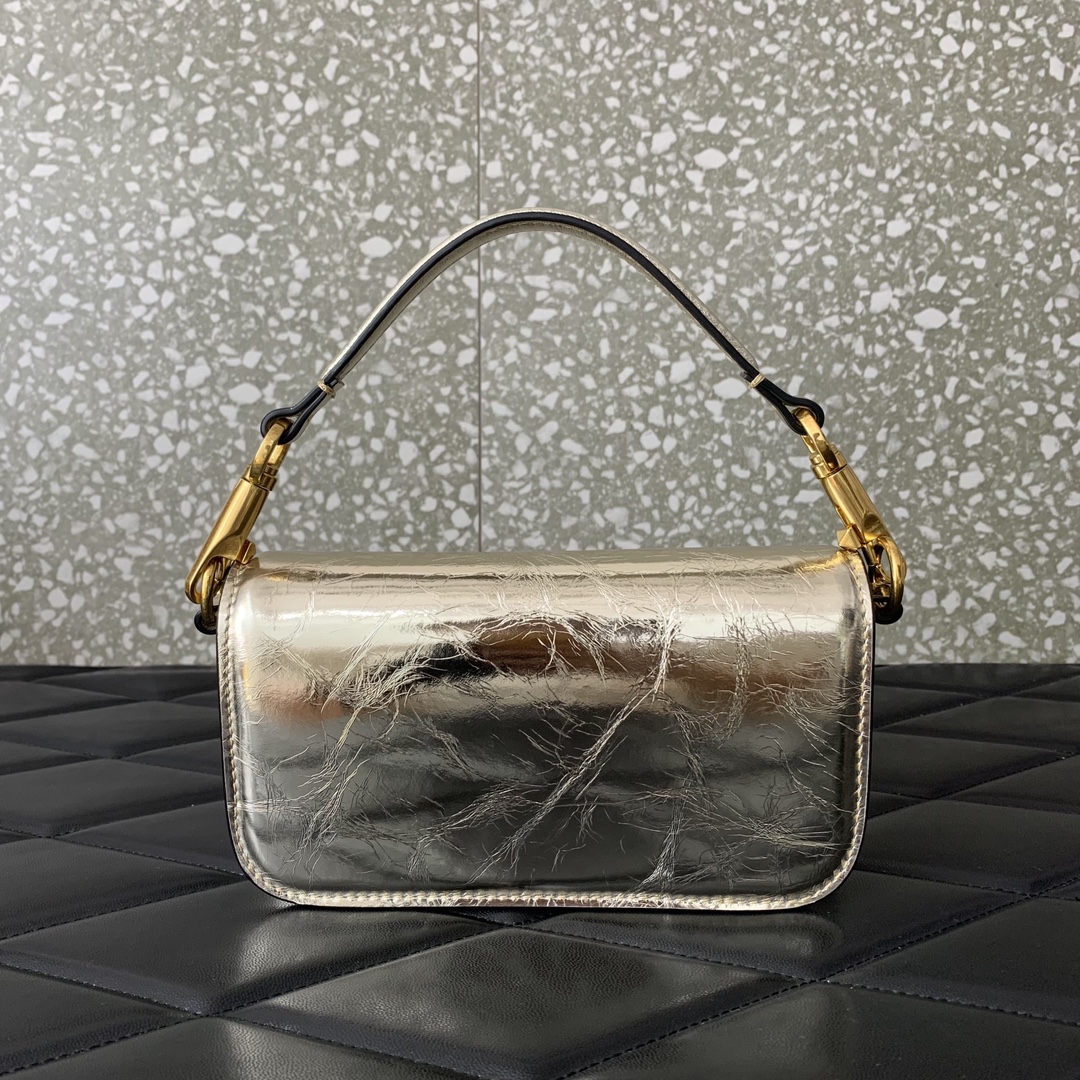 Valentino Garavani Loco Small Shoulder Bag in Gold Calfskin Leather 